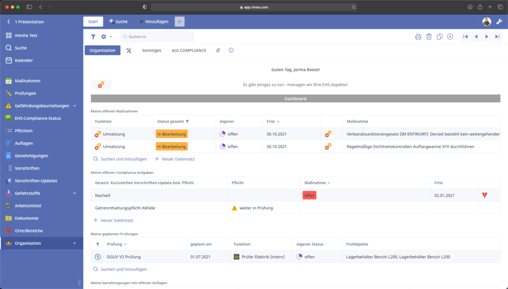 Dashboardansicht von mesh:a Cloud